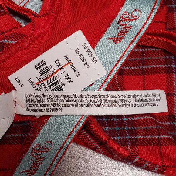 PINK Logo Cotton Triangle Bralette – Red Plaid – Size XXL – NWT - Picture 8 of 12